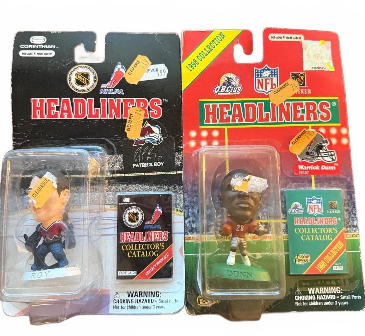 1998 Headliners Patrick Roy NHL & Warrick Dunn NFL Collectible Bobblehead Set