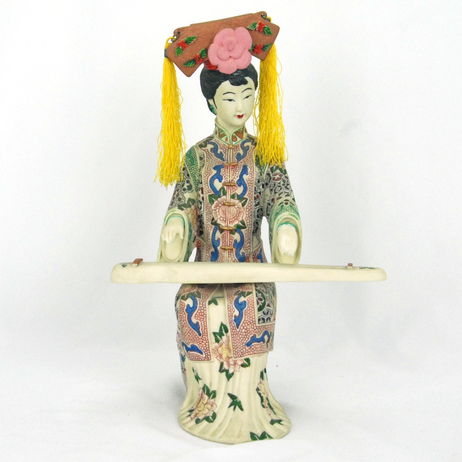 Vintage Chinese Shiwan Wucai Woman Playing Zither Vintage Chinese Shiwan Wucai Woman Playing Zither