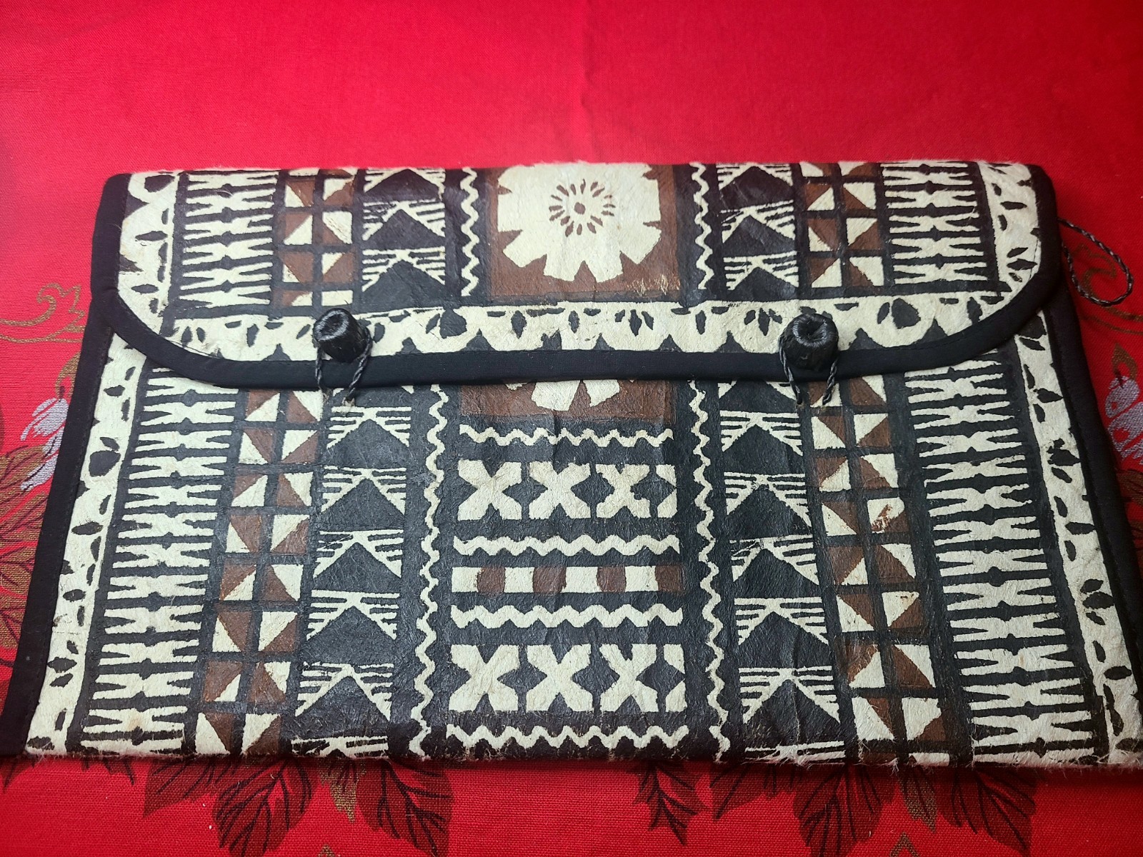 VTG Pacific Island FIJI Tonga? Tapa Tree Bark Cloth Clutch/Envelope Purse 7 X 12