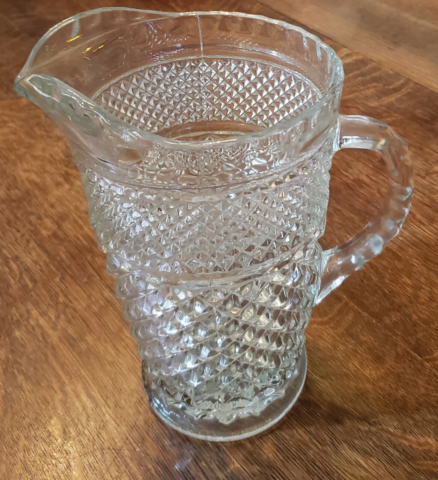 Anchor Hocking Crystal Clear Glass Pitcher Diamond Sawtooth Pattern Wexford Vtg