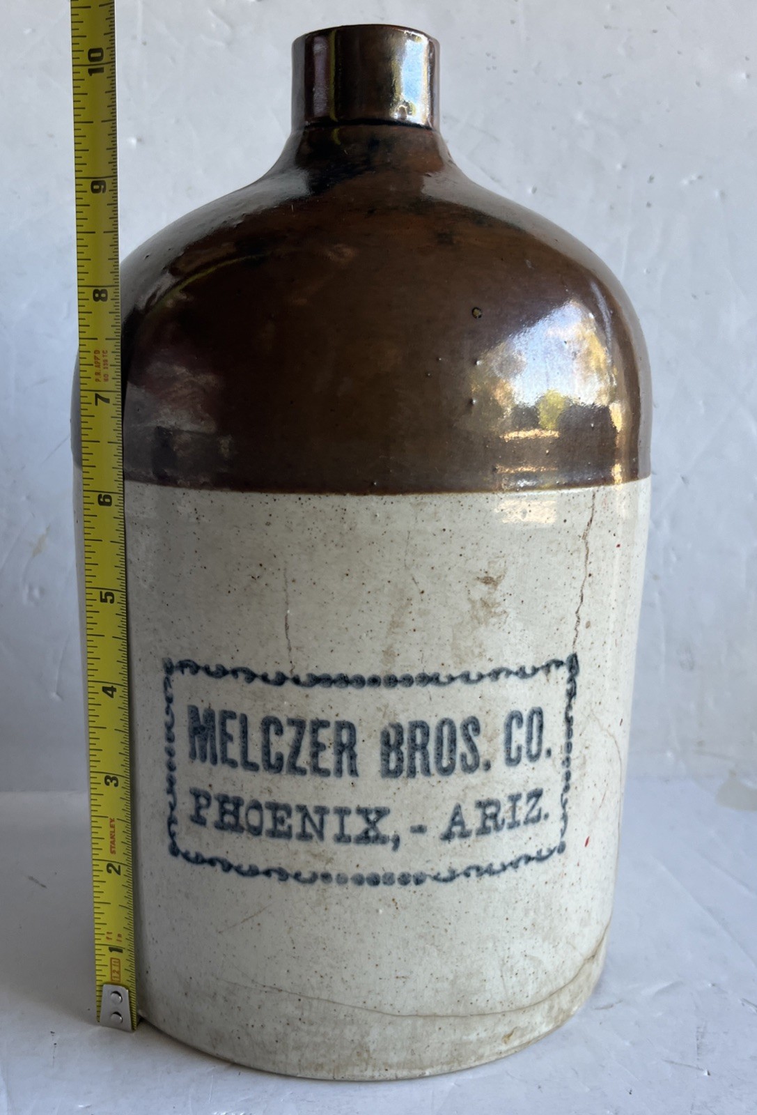 Antique ADV Stoneware Whiskey Jug MELCZER BROS. CO. Phoenix Arizona SEE PHOTOS