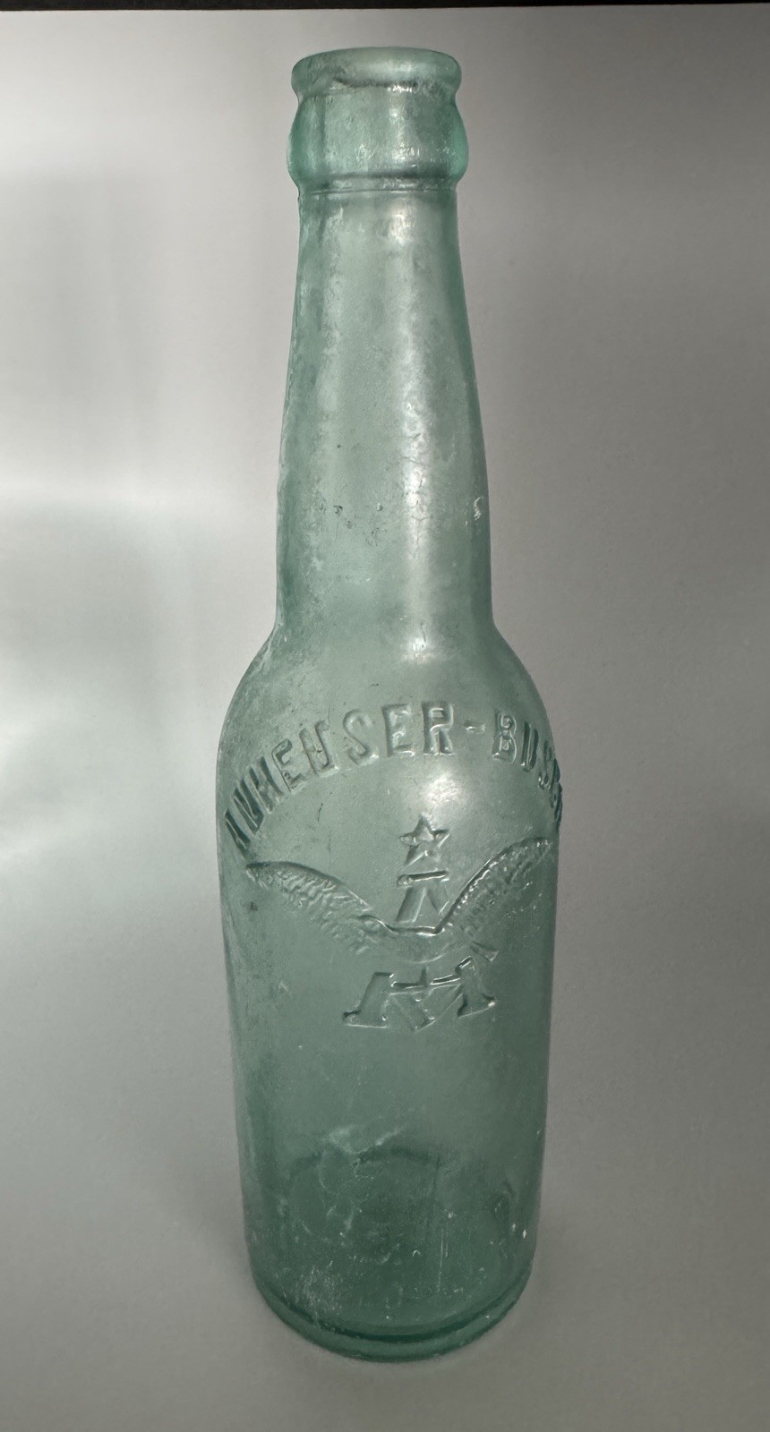Antique Anheuser Busch Aqua Glass Beer Bottle Pre Prohibition Embossed Eagle A