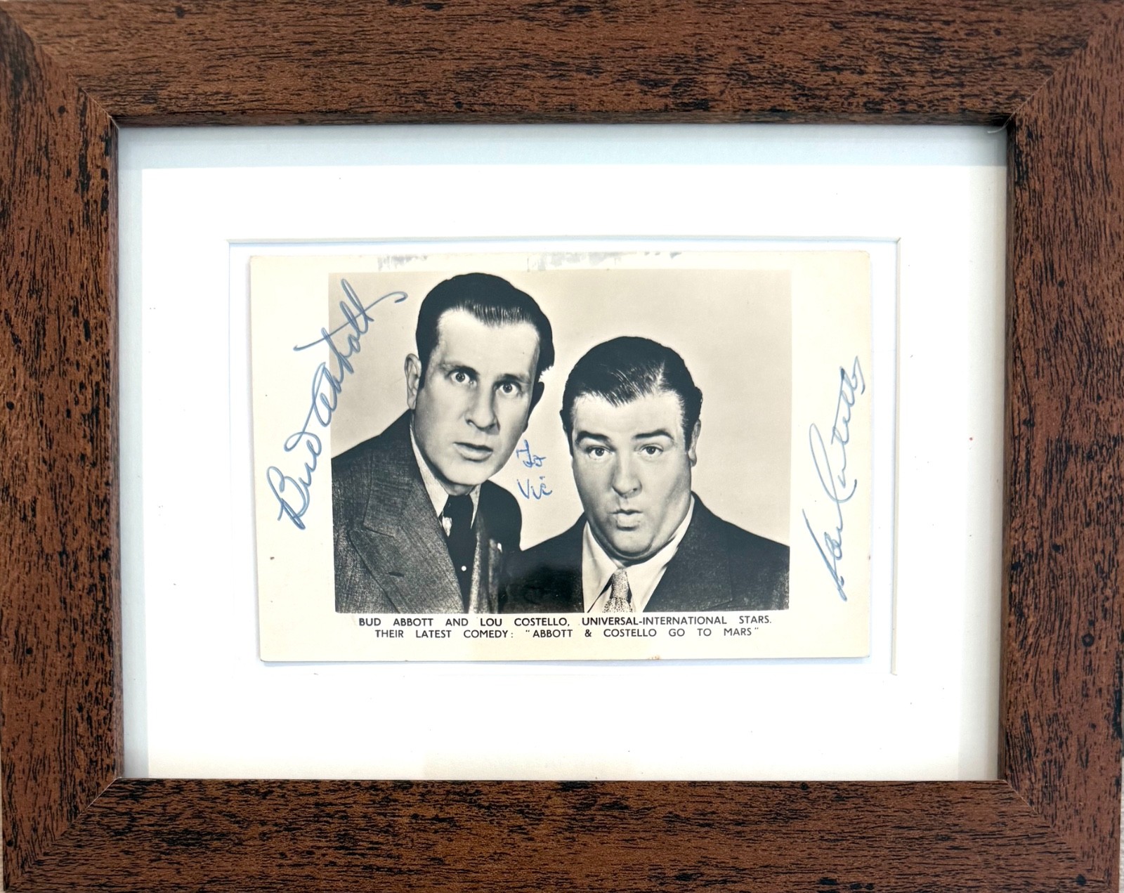 Bud Abbott & Lou Costello, Iconic Comedy Duo Mounted Hand Signed Photocard & COA