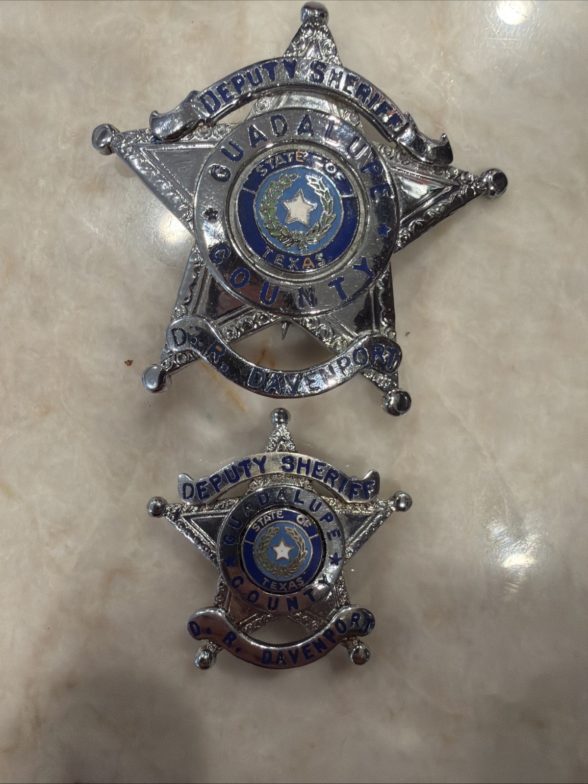OBSOLETE Original Guadalupe County Texas Deputy Sheriff Badge Set Of 2 Simmang