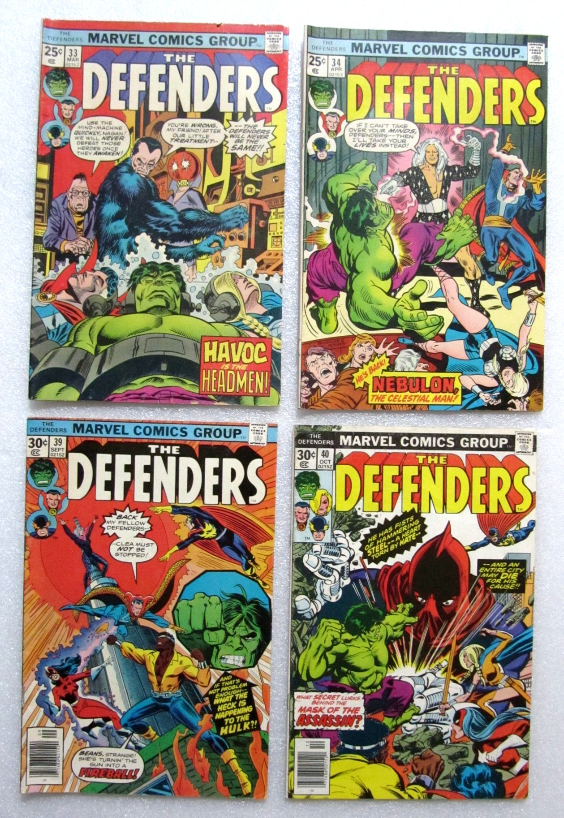 LOT - DEFENDERS #33 #34 #39 #40 - NEBULON - MARVEL COMICS 1976 BRONZE AGE BAGGED