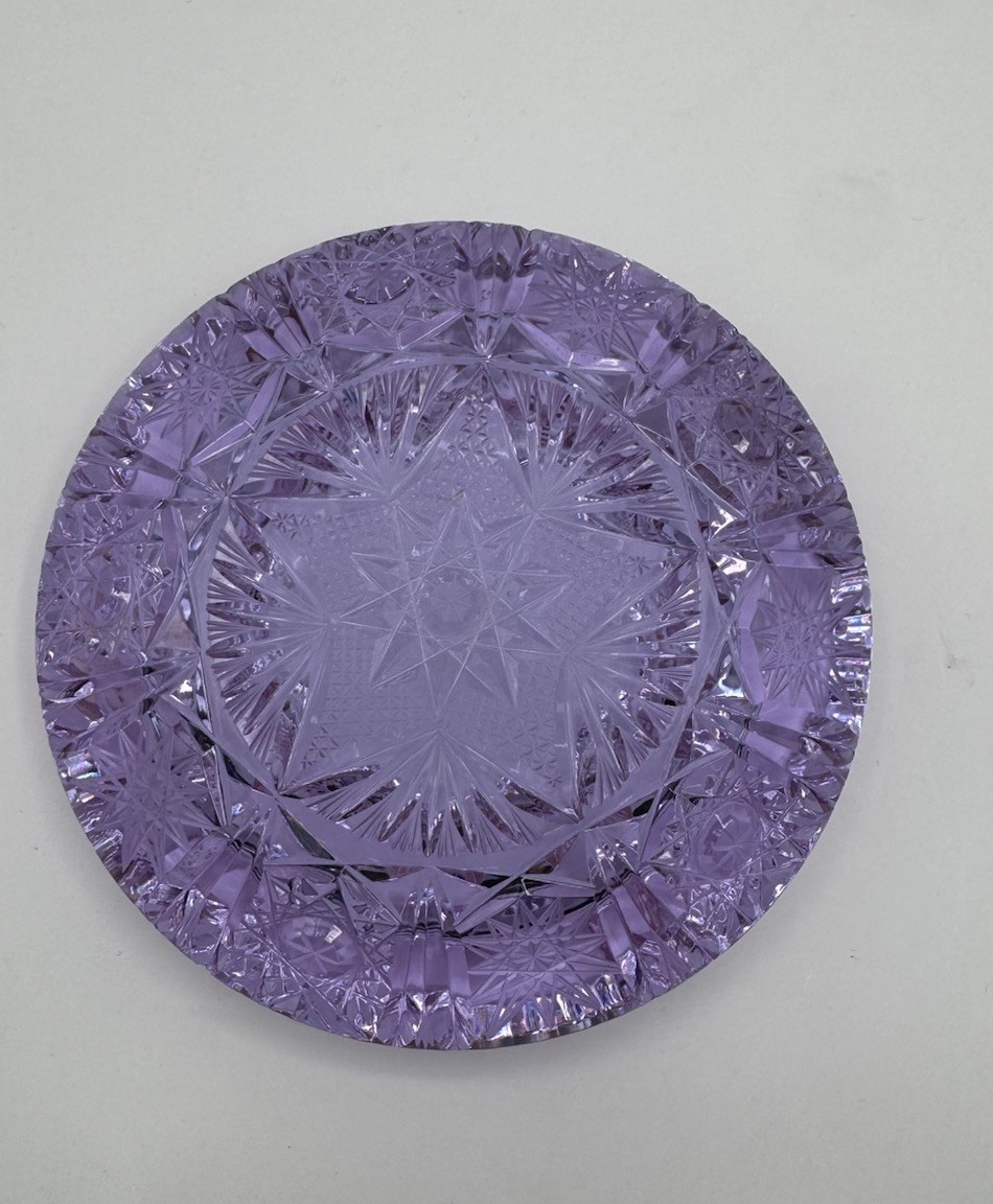 Rare Vintage Alexandrite Crystal Cut Purple Ashtray Soviet 1970s neodymium Glass