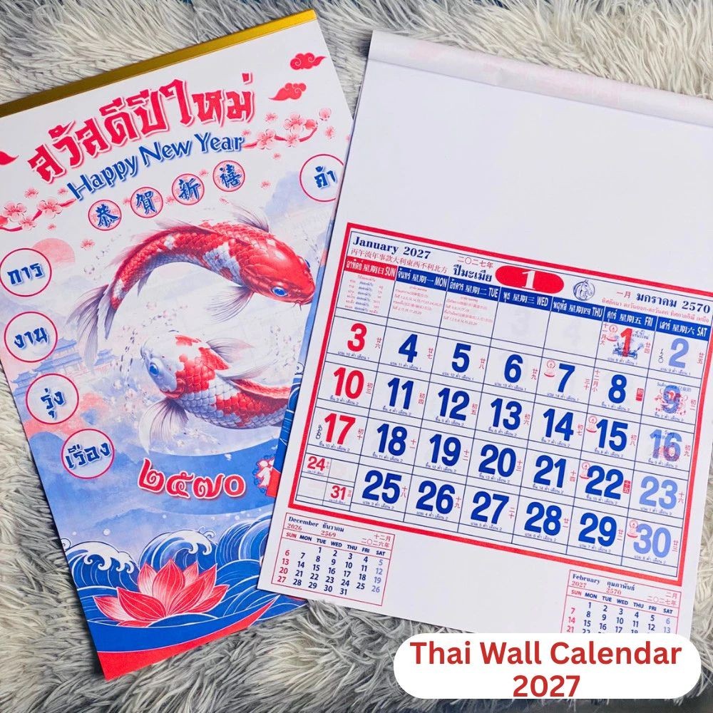 2027 Thai Wall Calendar Large 15x21in New Year Good Fortune Prosperity 2570 DES