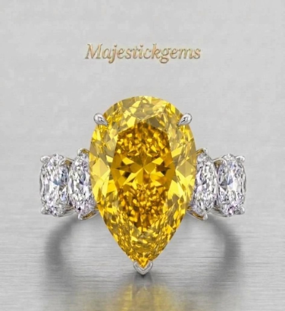 2 Ct Pear Cut Lab Grown Yellow Diamond Ring 925 Sterling Silver VVS1