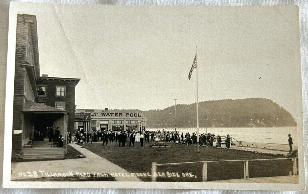 VTG RPPC Postcard Seaside OR Hotel Moore Saltwater Pool Tillamook Head  C 1910