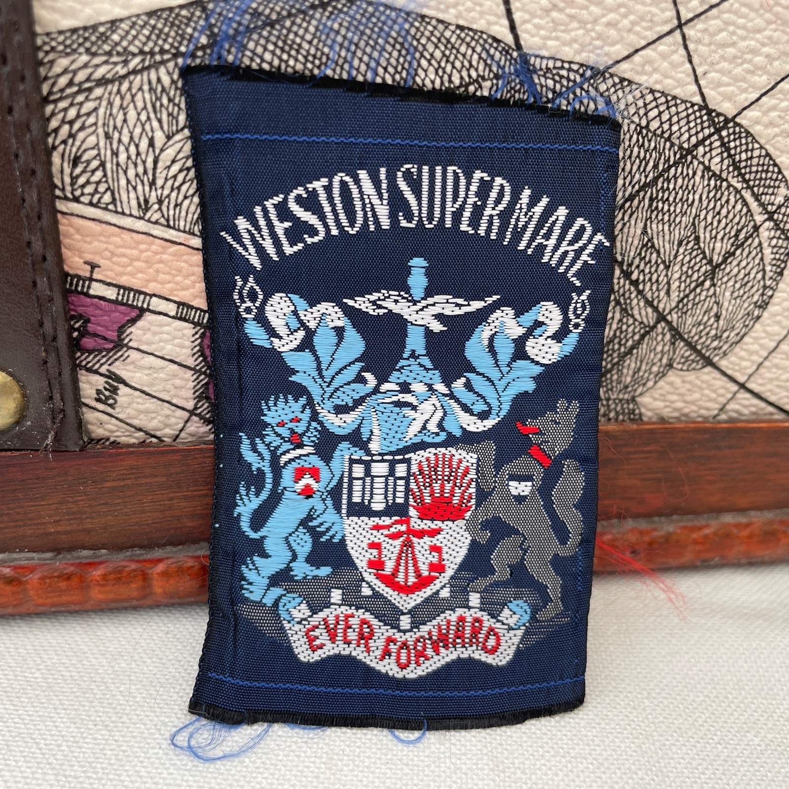 Vintage Patch Weston-super-Mare Somerset Souvenir. Silk Woven Sew On Cloth Badge