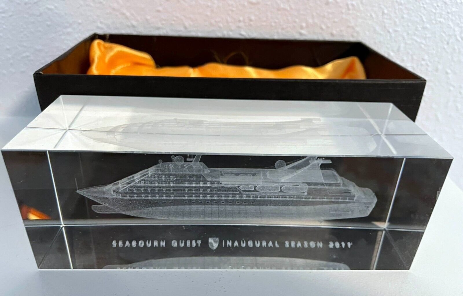Seabourn Quest 2011 Inaugural Season Commemorative Etched Crystal Paperweight