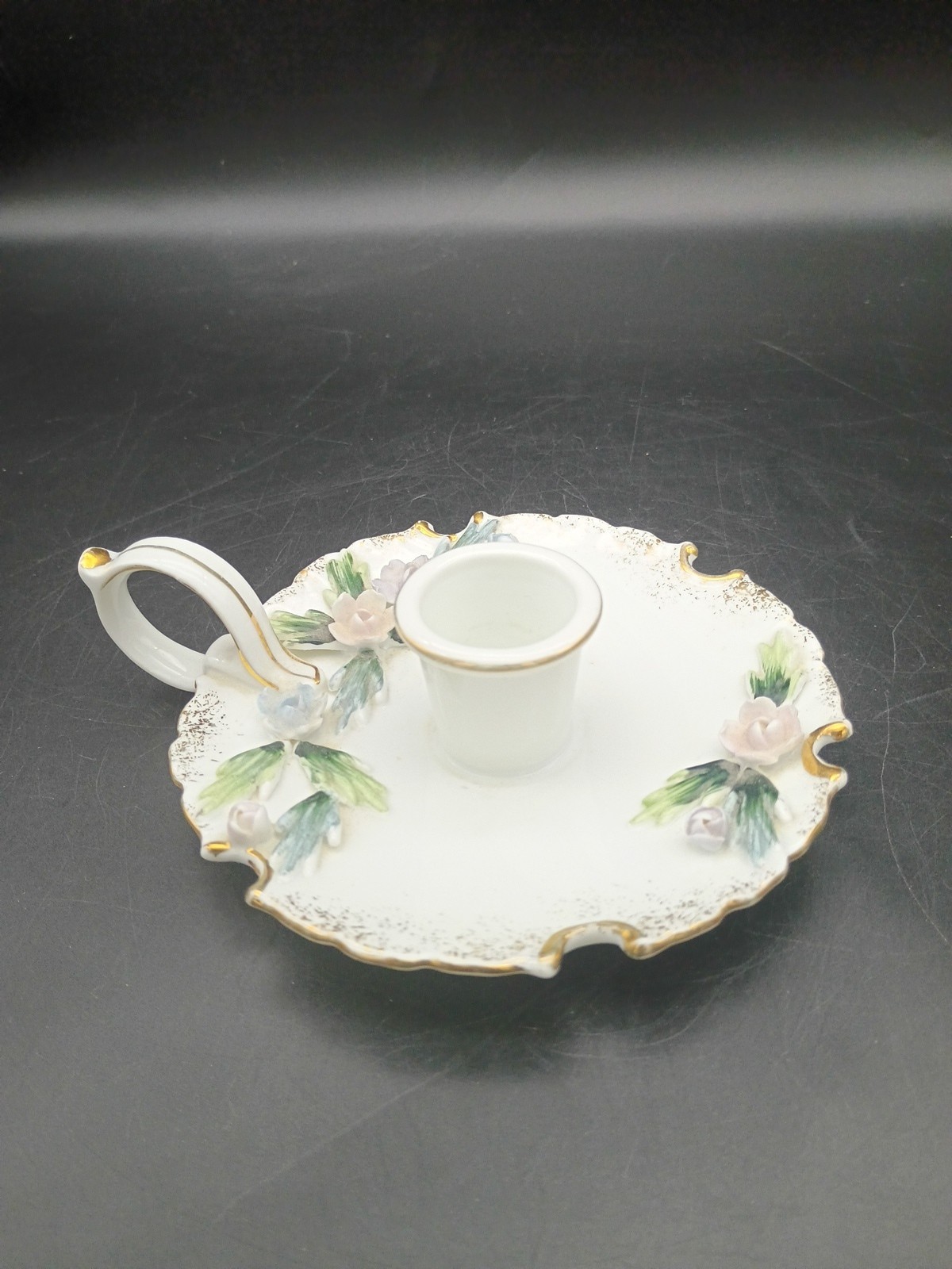 Lefton China 1950s Porcelain Hand Painted Candleholder w/Handle Lefton China 1950s Porcelain Hand Painted Candleholder w/Handle