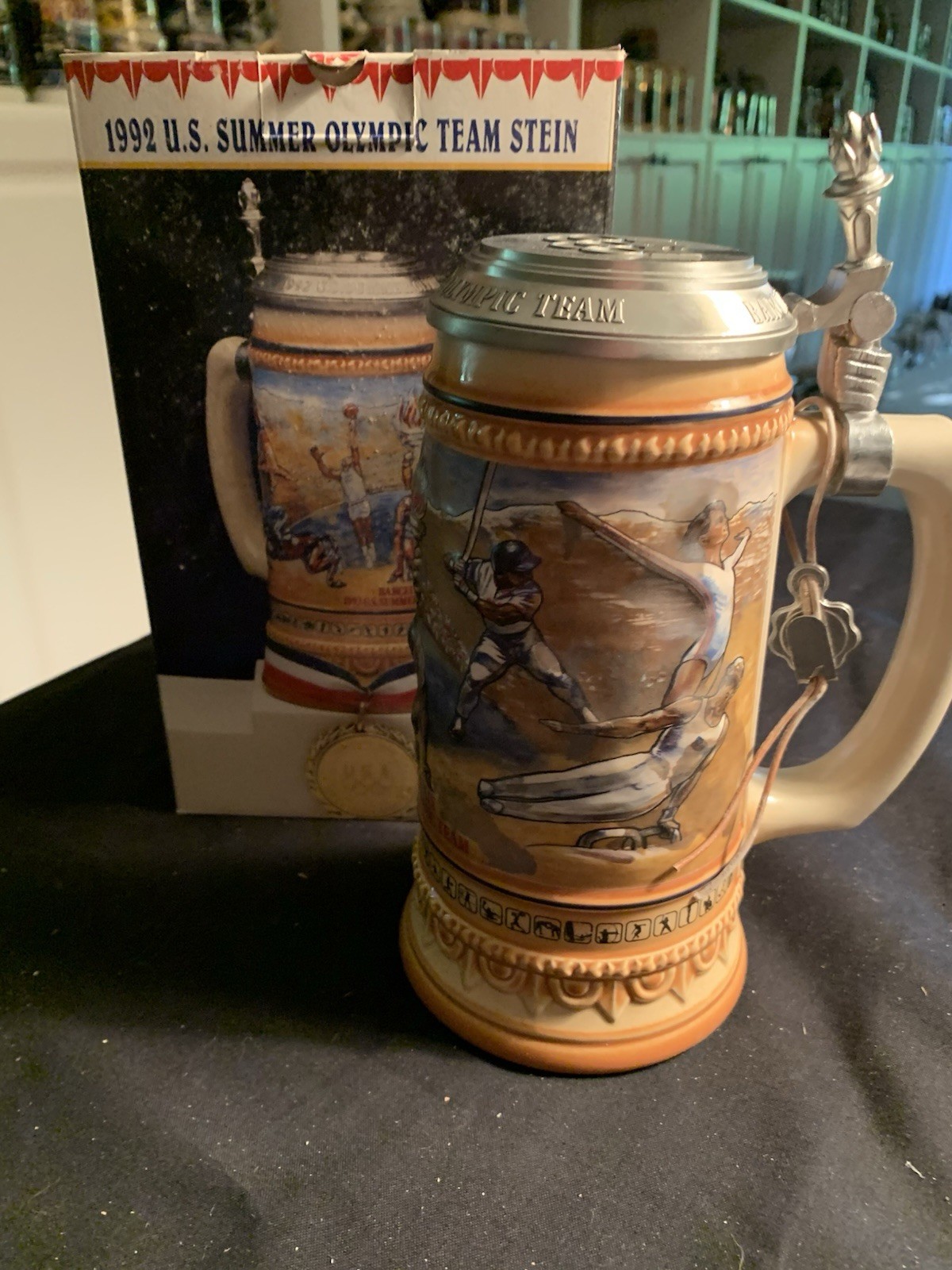Anheuser-Busch German Lidded Stein 1992 U.S. Olympic Team Barcelona Breweriana