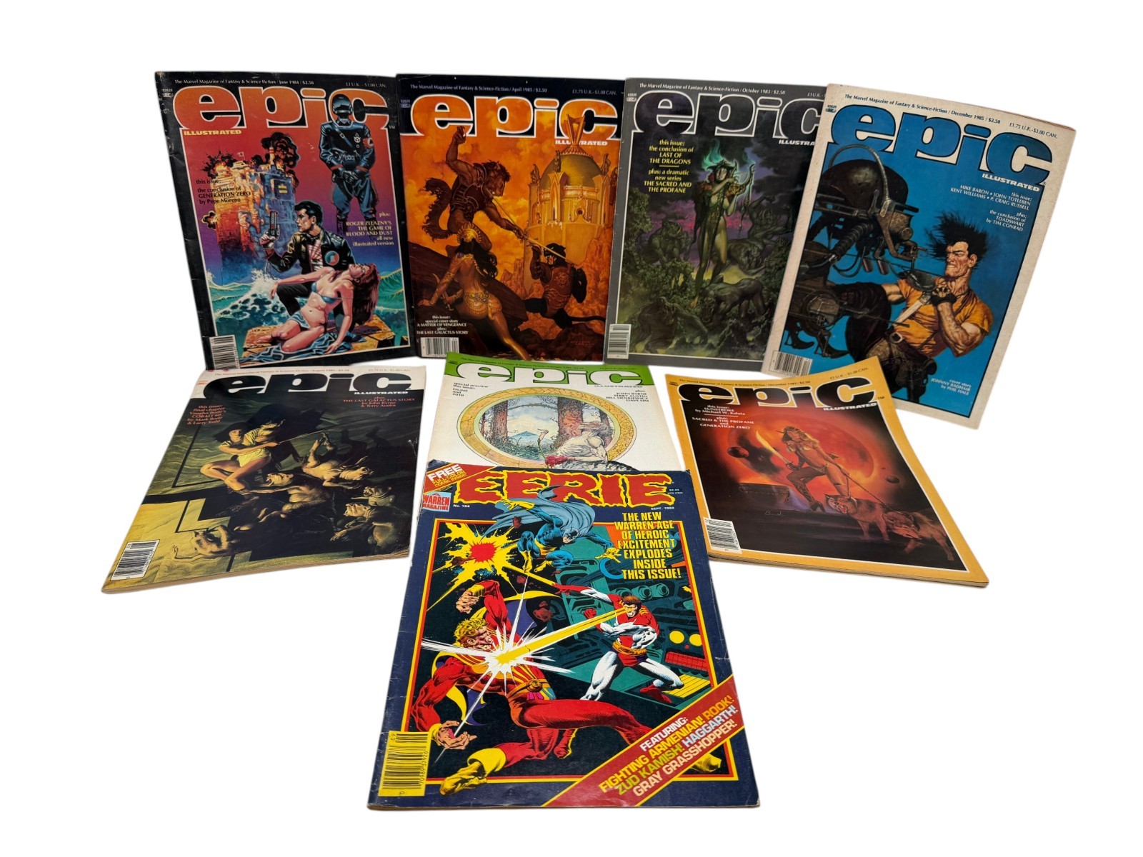 Lot 8 Vintage Epic Illustrated Magazine Comic Marvel Warren Eerie 1980 1985