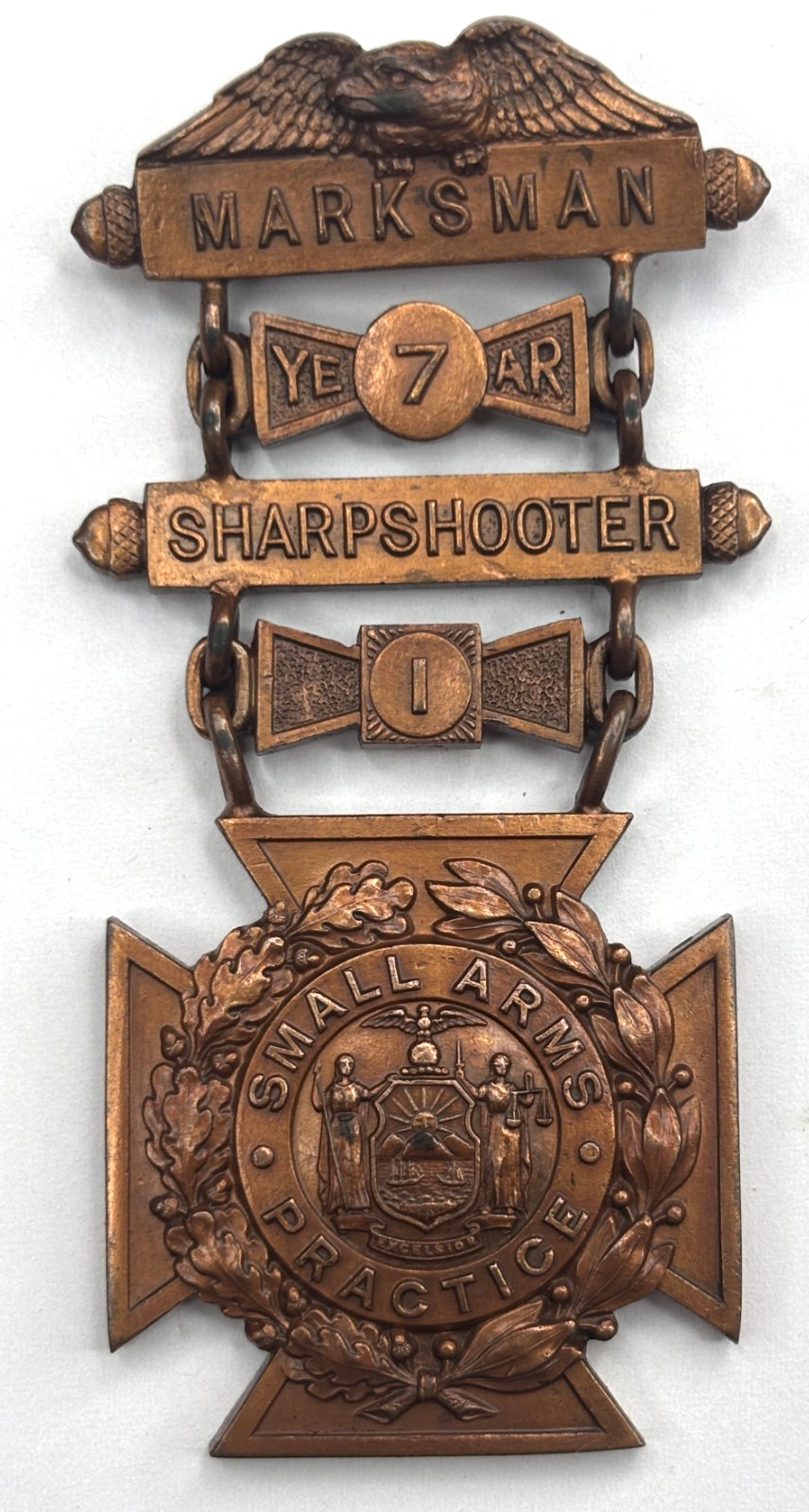 Tiffany 1898-1918 World War 1 Marksman / Sharpshooter  Small Arms Medal Badge