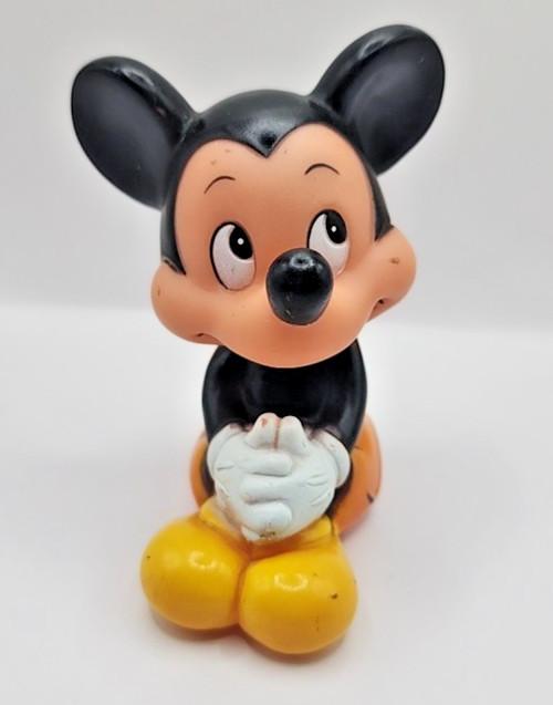 Vintage Mickey Mouse Disney Rubber Squeaky Sitting Clutching Hands 4.25” Vintage Mickey Mouse Disney Rubber Squeaky Sitting Clutching Hands 4.25”