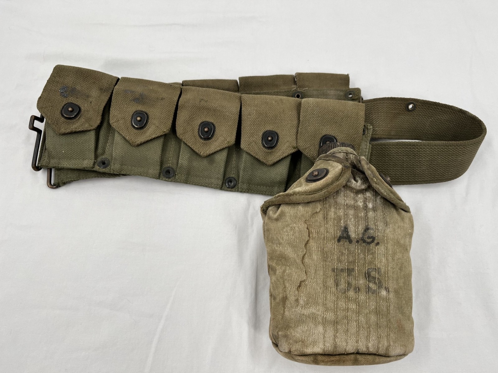 Late WWII/Korean War OD #7 M-1923 Cartridge Belt Set w/ Canteen