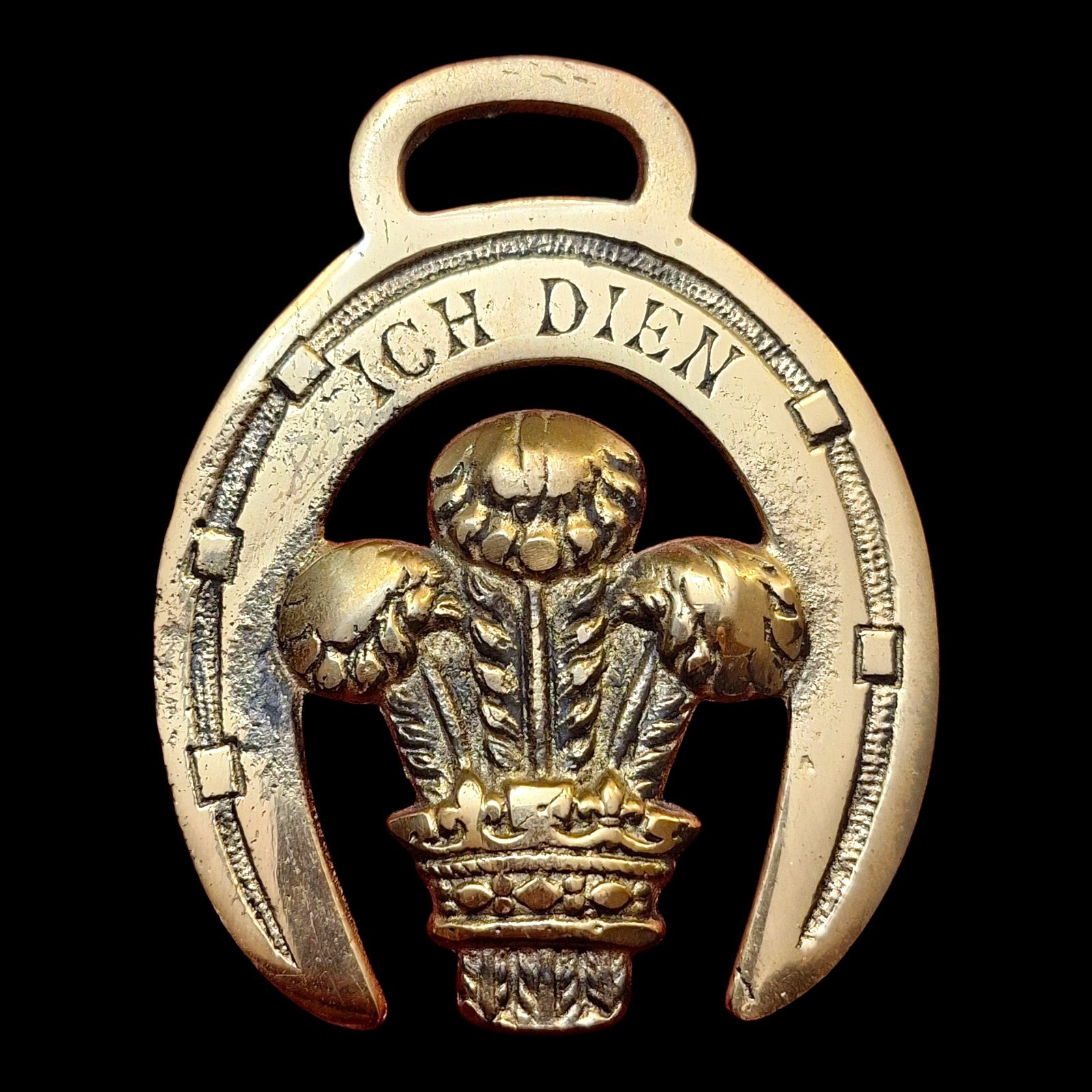 Vintage Wales Horse Brass ICH DIEN Parade Royal Medallion Crown & Plume