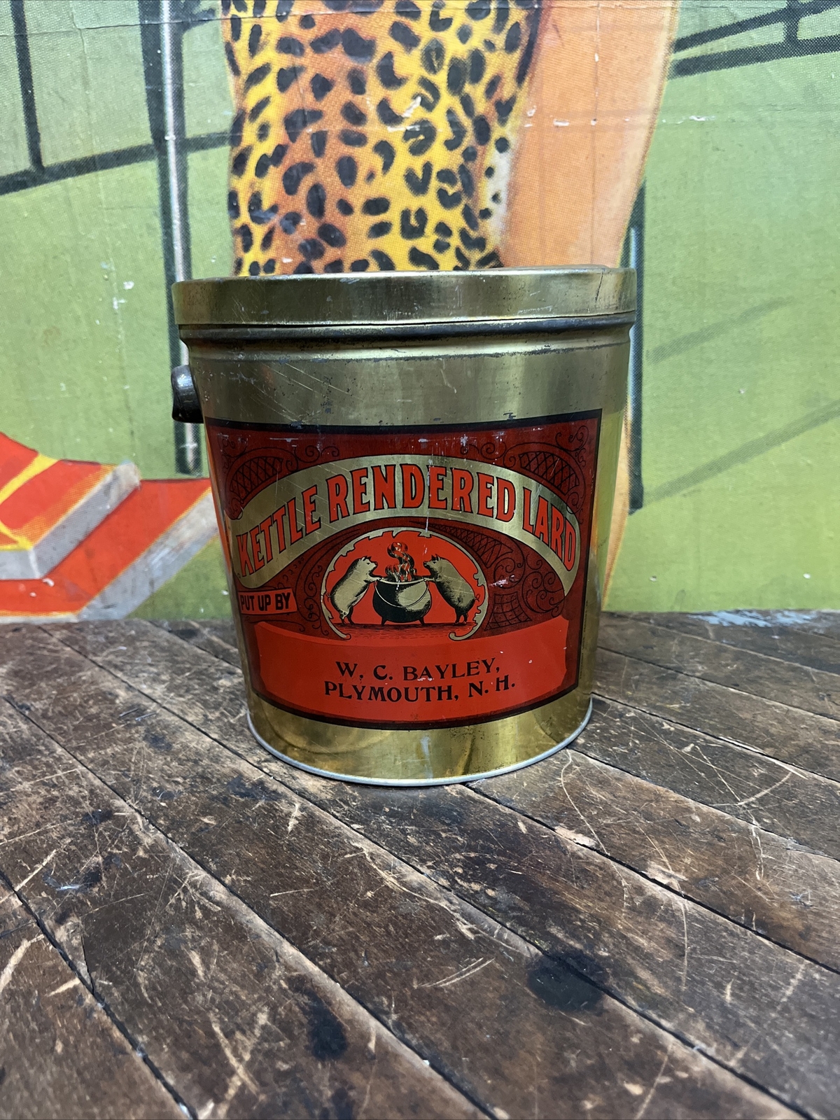 VINTAGE W. C. BAYLEY LARD TIN CAN SIGN PIG HOG CALDRON FARM FEED NEW HAMPSHIRE VINTAGE W. C. BAYLEY LARD TIN CAN SIGN PIG HOG CALDRON FARM FEED NEW HAMPSHIRE