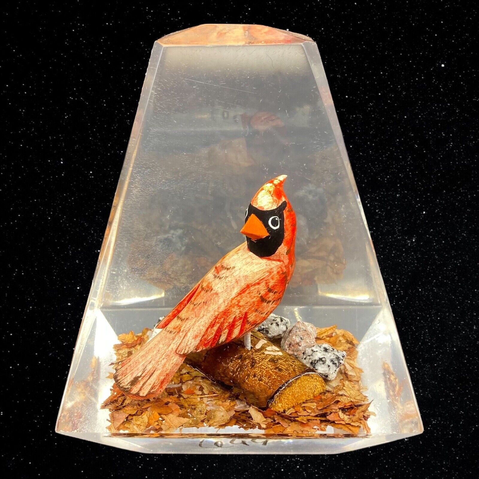 Vtg Clear Lucite Wood Rouge Cardinal Bird Canada Figurine Paperweight 5”T 4”W
