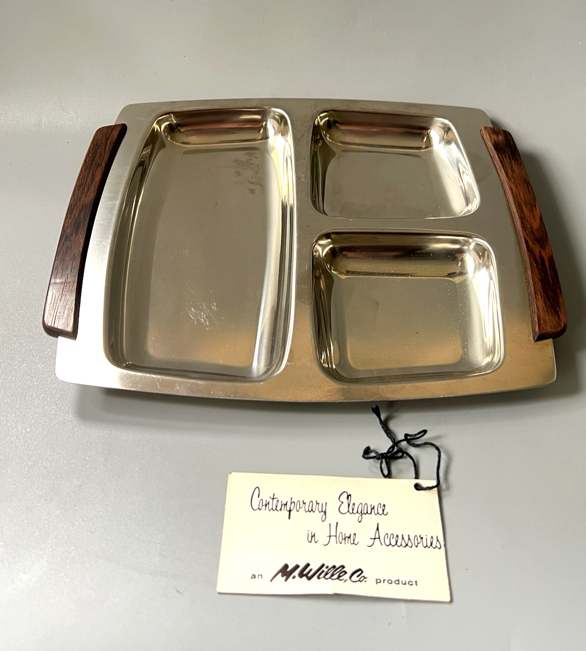 Vtg Georges Briard Stainless Steel Rosewood 3 Section MCM Serving Tray M Wille