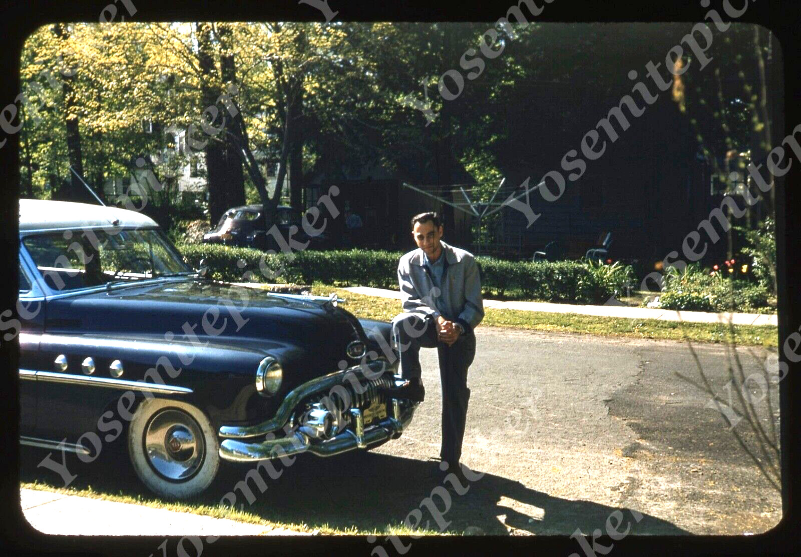 sl94 Original slide 1950\'s Red Kodachrome man car 533a