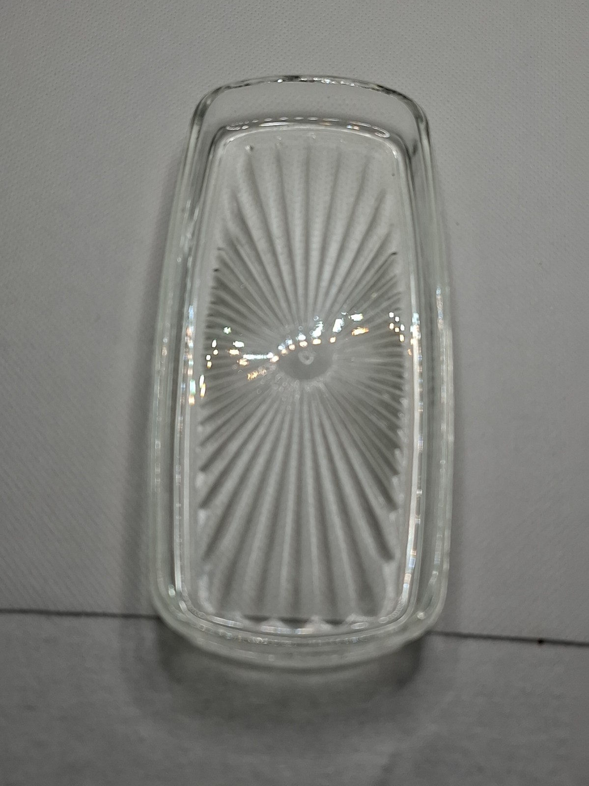 Vintage Clear Glass Butter Dish Liner Replacement Insert Starburst Sunburst MINT
