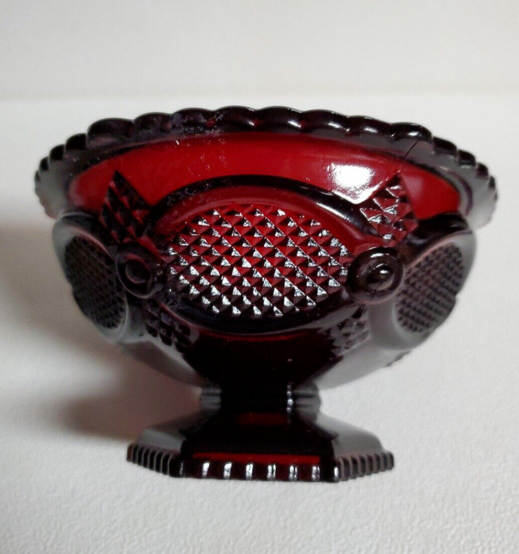 Avon 1987 1876 Cape Cod Collection Ruby Red Glass Pedestal Candy Dish Compote