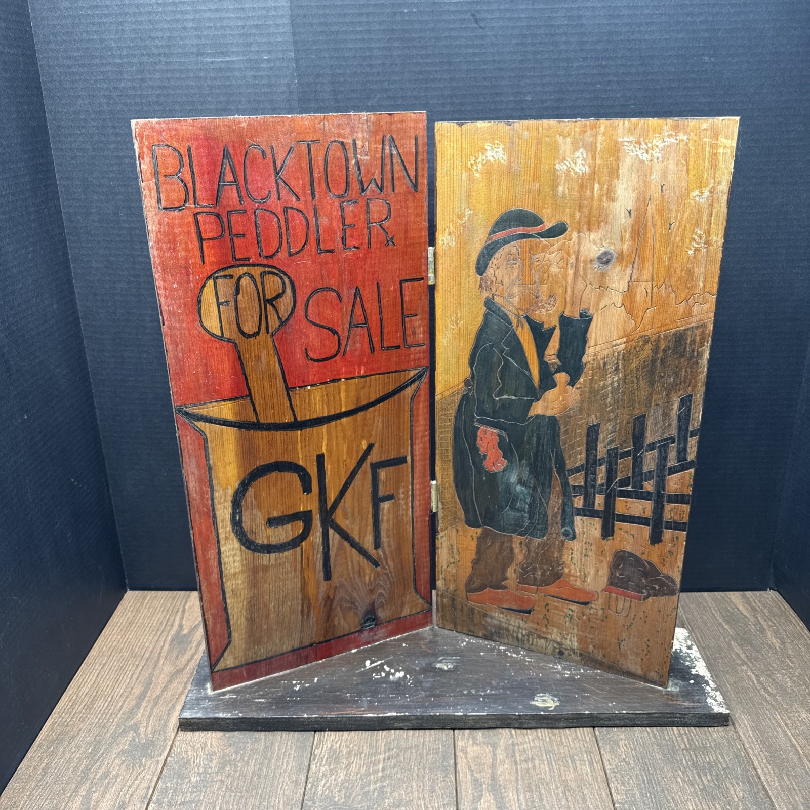 Vintage Wood BLACKTOWN PEDDLER FOR SALE GKF Advertising Sign Folk Art Sign 