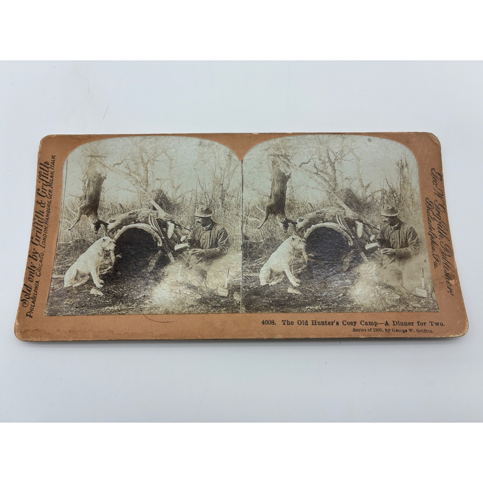 Vintage 1908 Stereoview Card The Old Hunter's Cosy Camp George W Griffith 4608 Vintage 1908 Stereoview Card The Old Hunter's Cosy Camp George W Griffith 4608