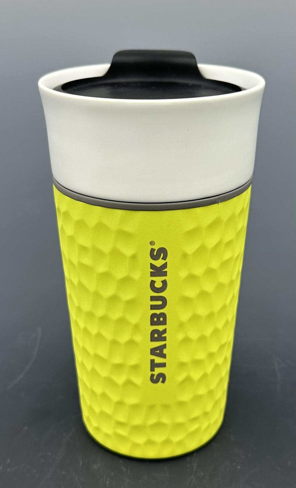 BRAND NEW 2016 Starbucks Coffee Ceramic Travel Tumbler NEON Yellow Hammered