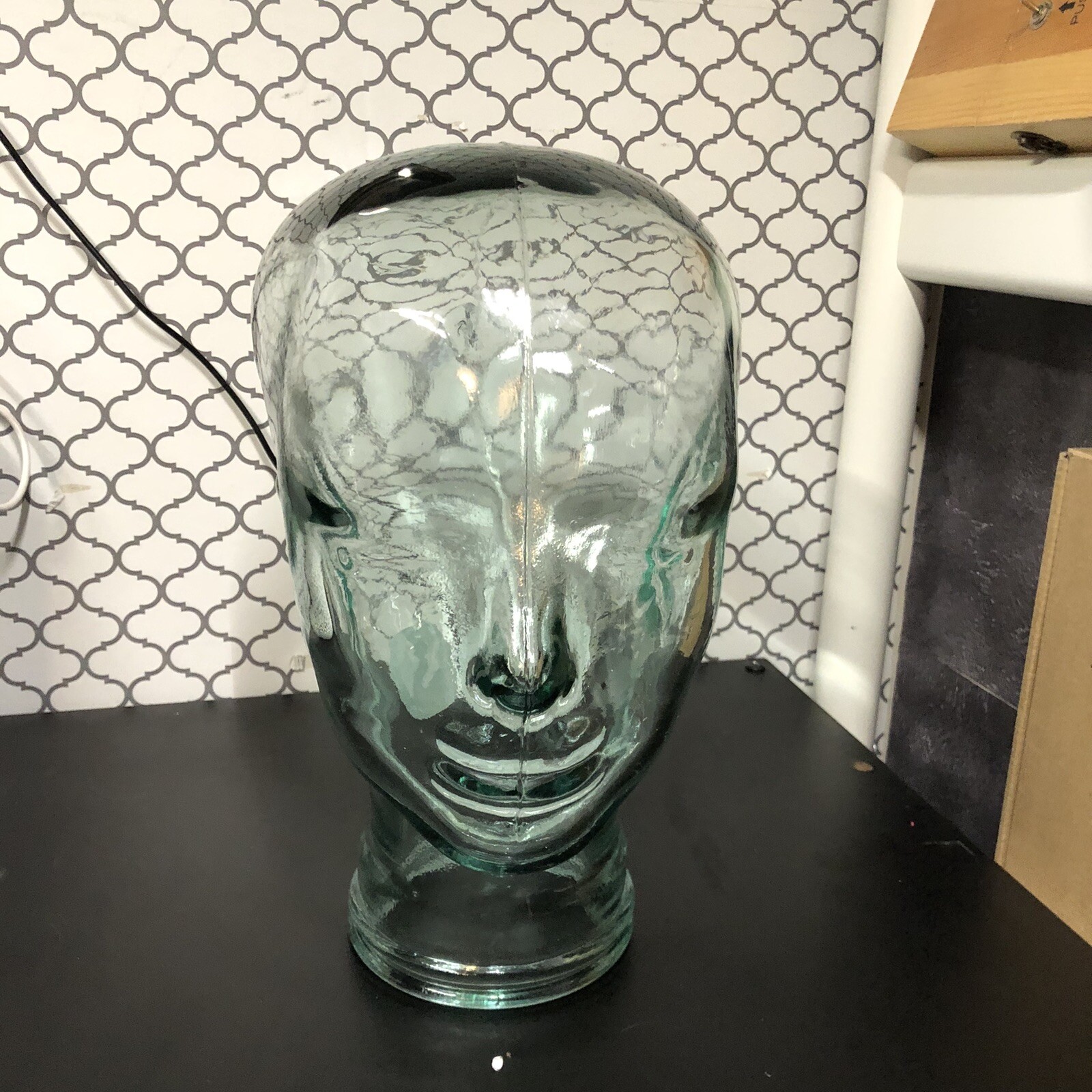 Glass Mannequin Head for Wig Hat Scarf Home Store Display Life Size Green Tint