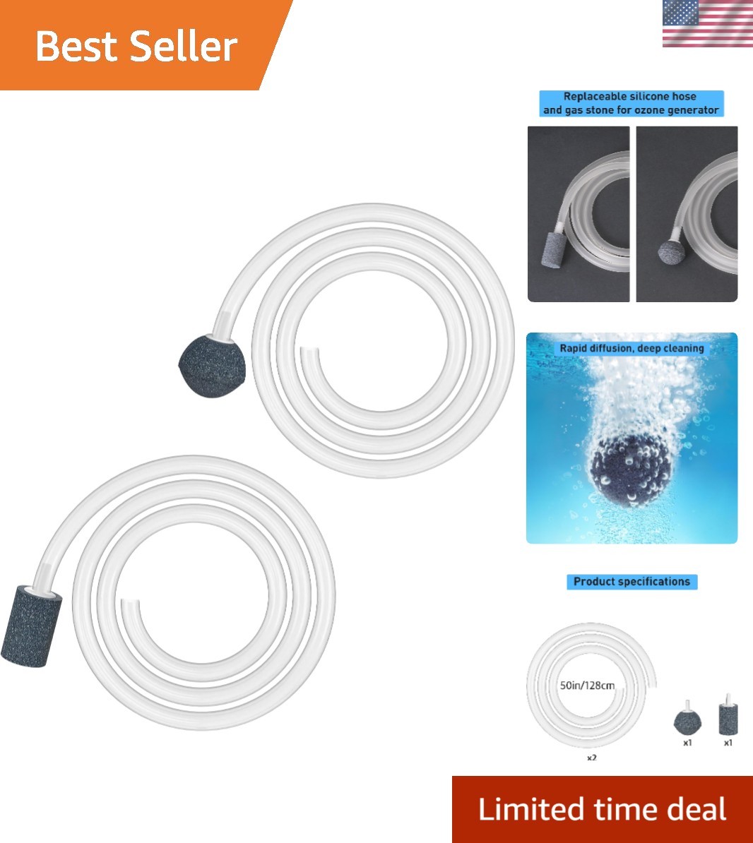 Silicone Air Pipe and Diffuser Stone for Portable Ozone Machines - Enhance Wa...