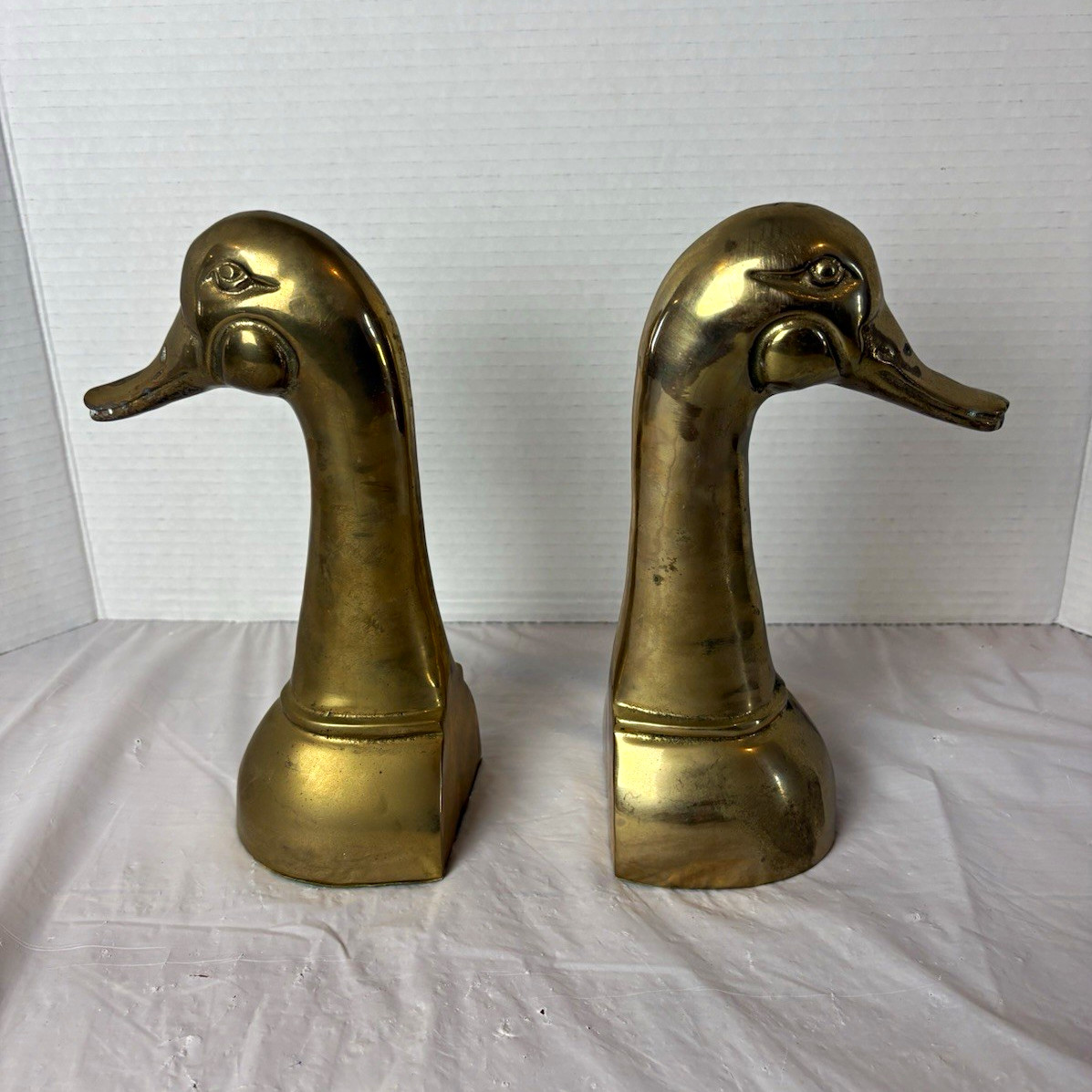 Vintage MCM Solid Brass Mallard Duck Head Bookends – 9\