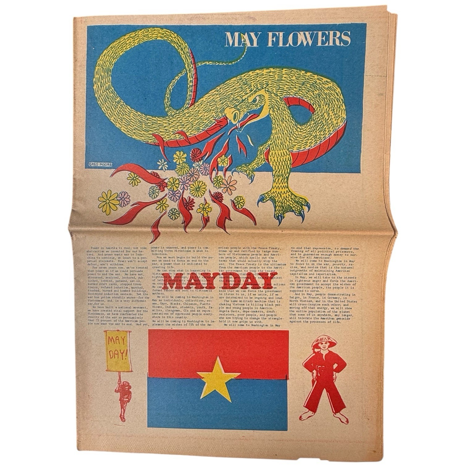 Vintage 1971 May Day May Flowers Protest Newspaper Magazine Vietnam War Era Rare