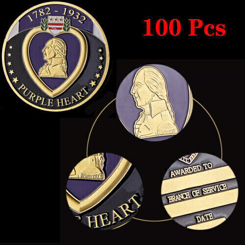 100pcs 1782-1932 Purple Heart Medal Commemorative Coin For The Military Merits