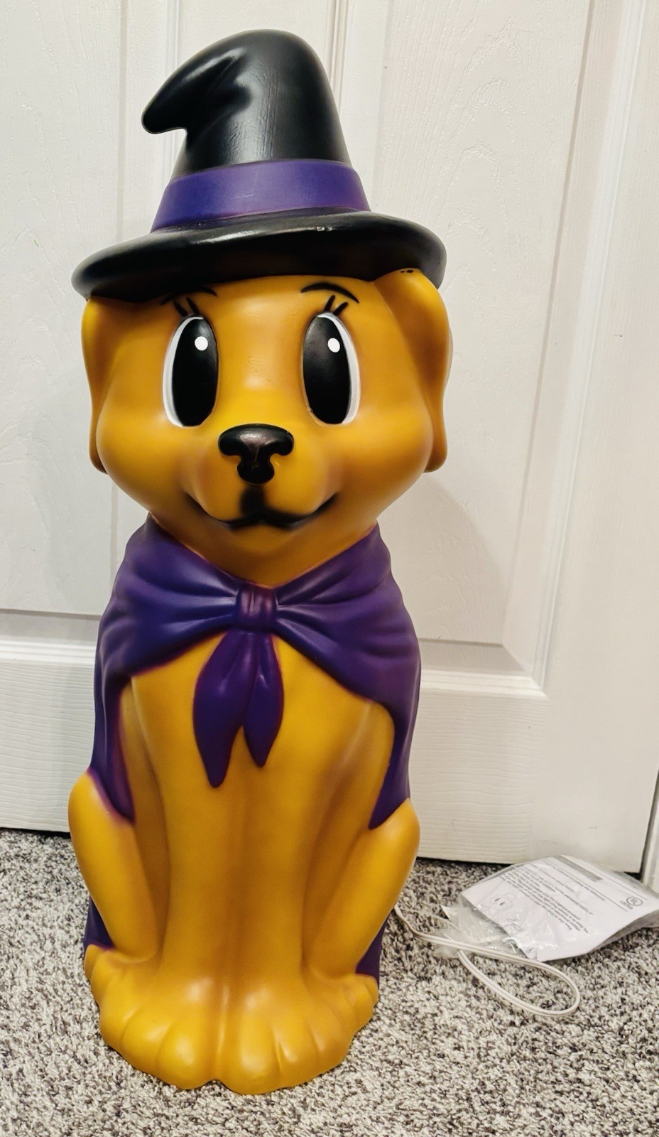 Halloween Cute Dog Witch Purple Cape 24” Light Up Blow Mold Decor