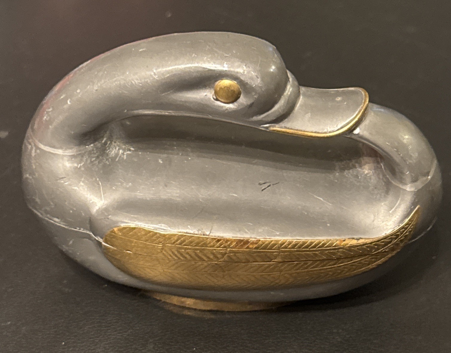 Rare Antique Chinese Turn Head Duck Handle Style Pewter Tea Caddy Incense Burner Rare Antique Chinese Turn Head Duck Handle Style Pewter Tea Caddy Incense Burner