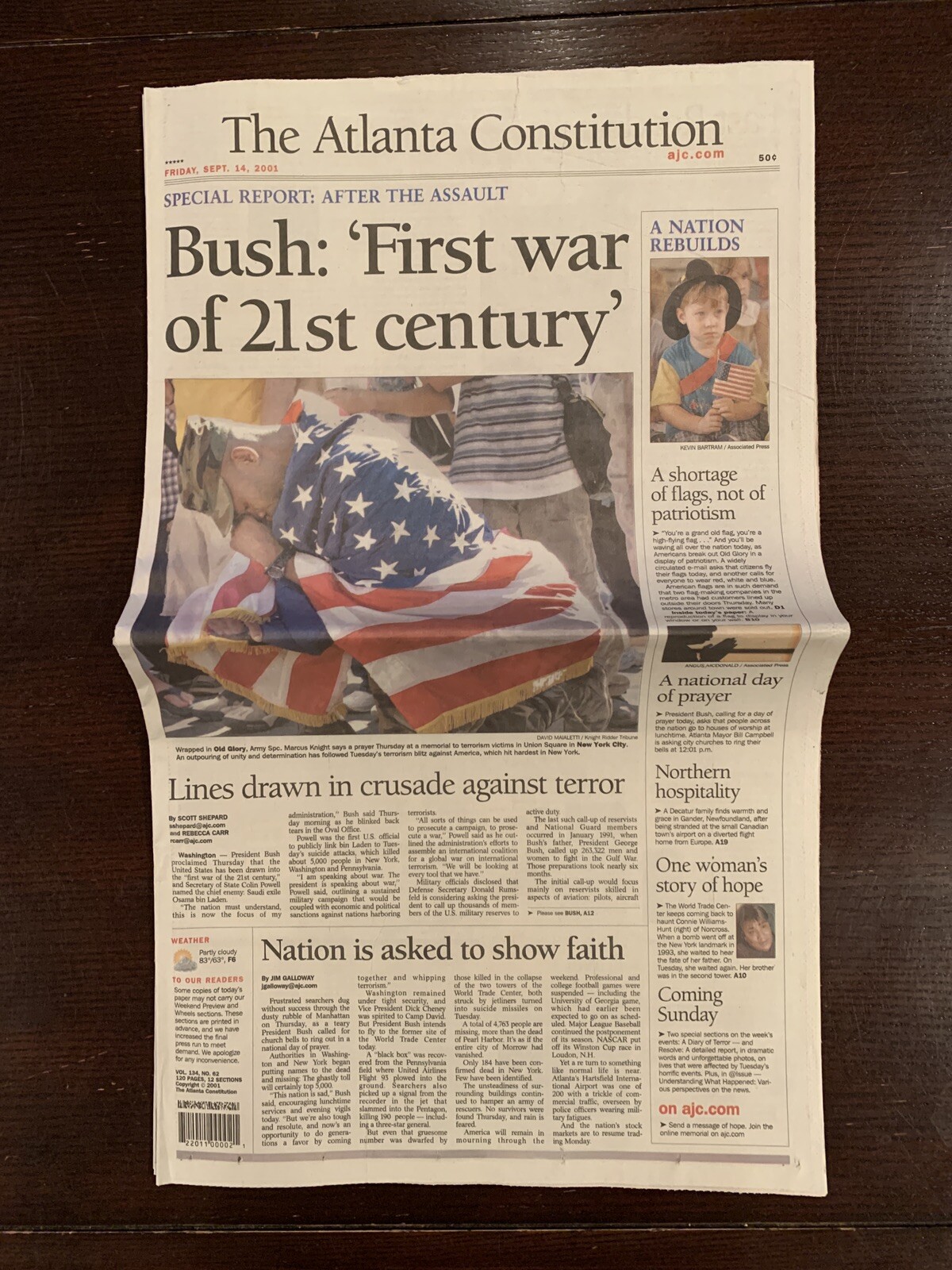 The Atlanta Constitution ~ Bush:First War of 21st Century ~ September 14th, 2001