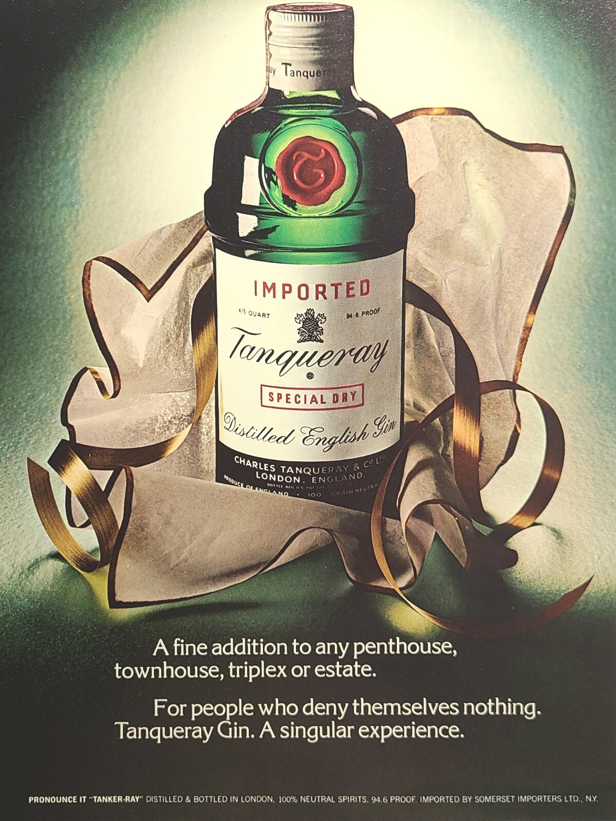 Tanqueray Distilled English Gin London England Vintage Print Ad 1977