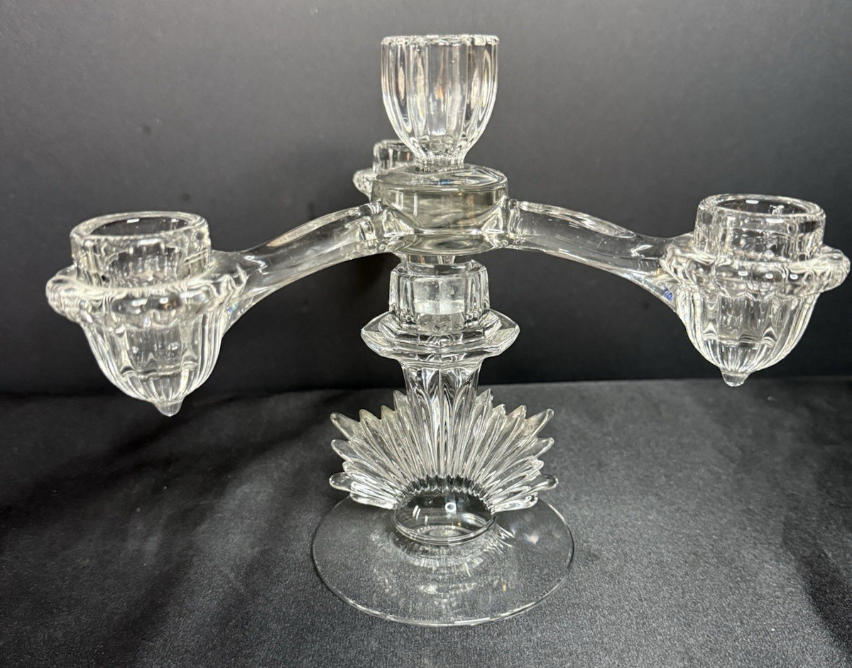Vintage 1930s Fostoria Flame & Cambridge Arm Joined Manganese Glass Candleholder