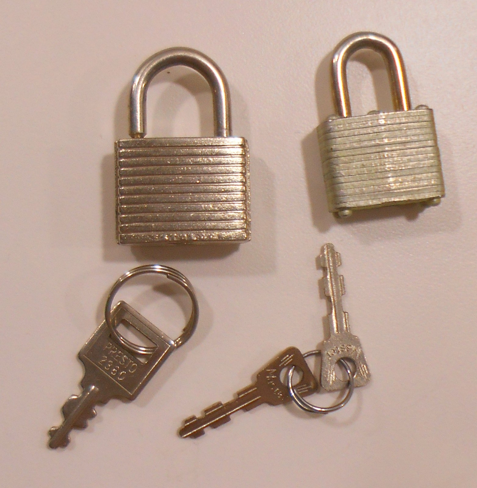 2 Vintage Little Padlocks Presto & Master With Matching Keys