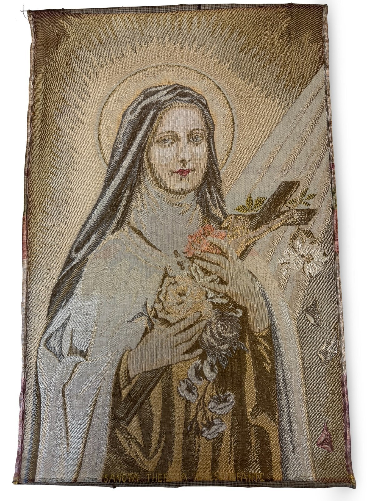 Antique Made in France St. Therese of Lisieux Little Flower Catholic Tapesty