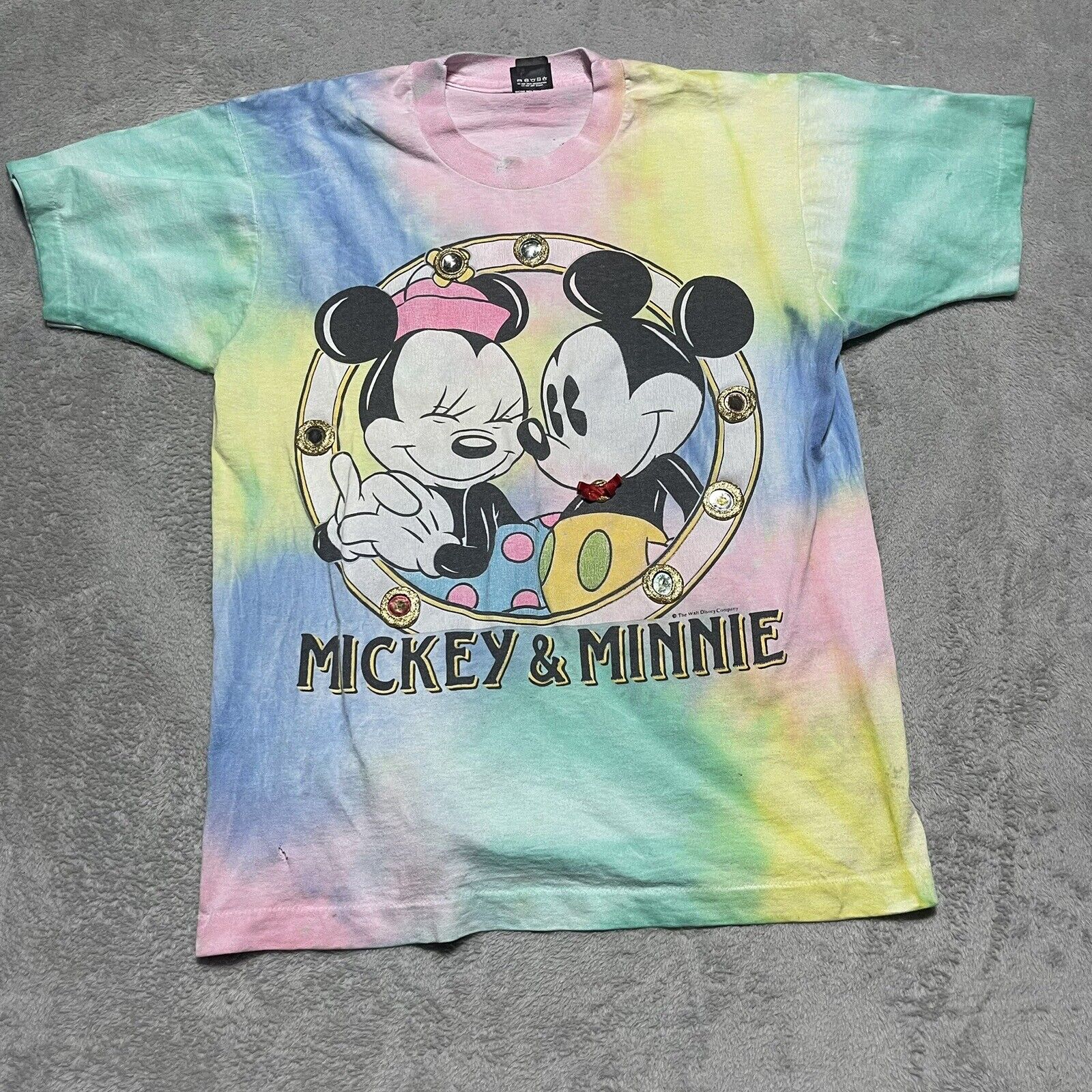 Vintage Mickey Minnie Shirt Adult Large Tie Dye Short Sleeve Thrashed Single