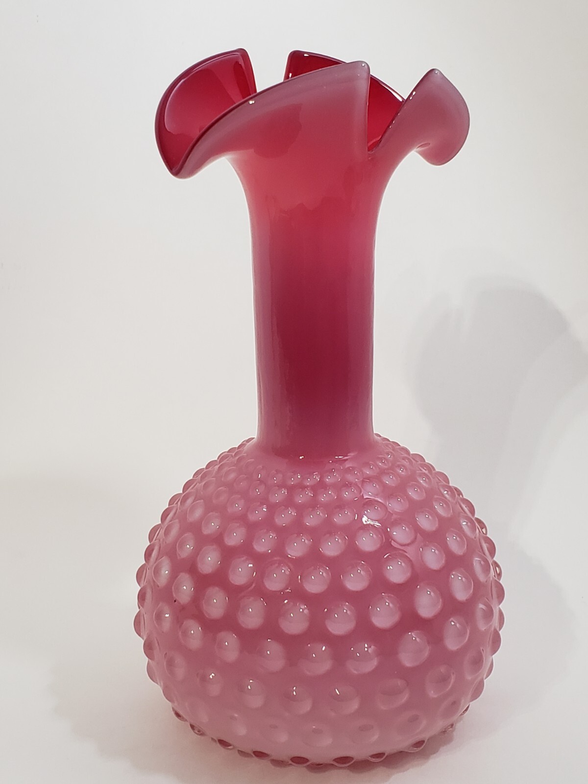 VTG Cranberry Vase Empoli Italian Art Glass Hand Blown Cased Frosted Hobnail VTG Cranberry Vase Empoli Italian Art Glass Hand Blown Cased Frosted Hobnail