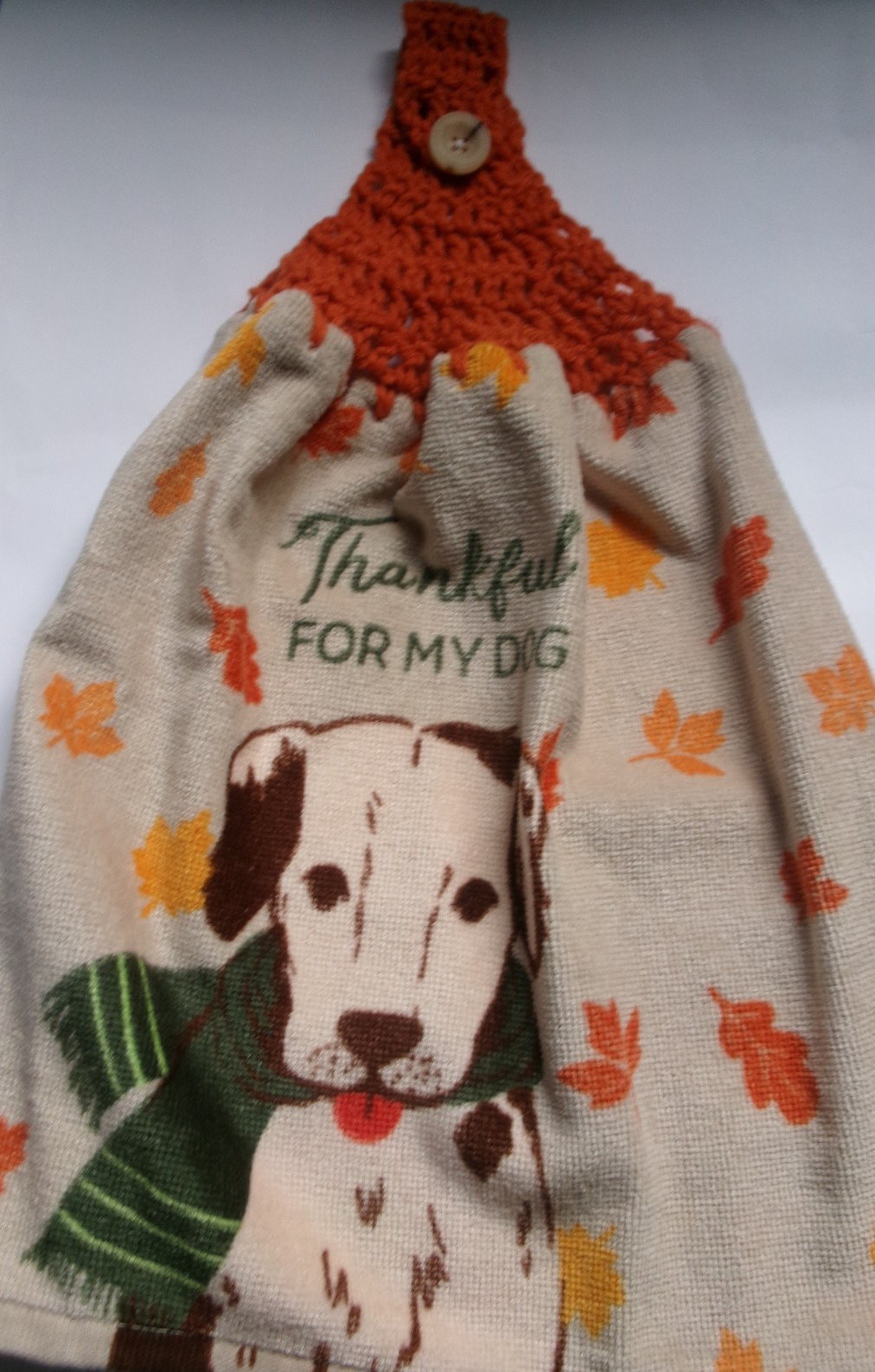 ORANGE Yarn Crocheted Top  THANKFUL FOR MY DOG Print Kitchen Cotton Towel NEW