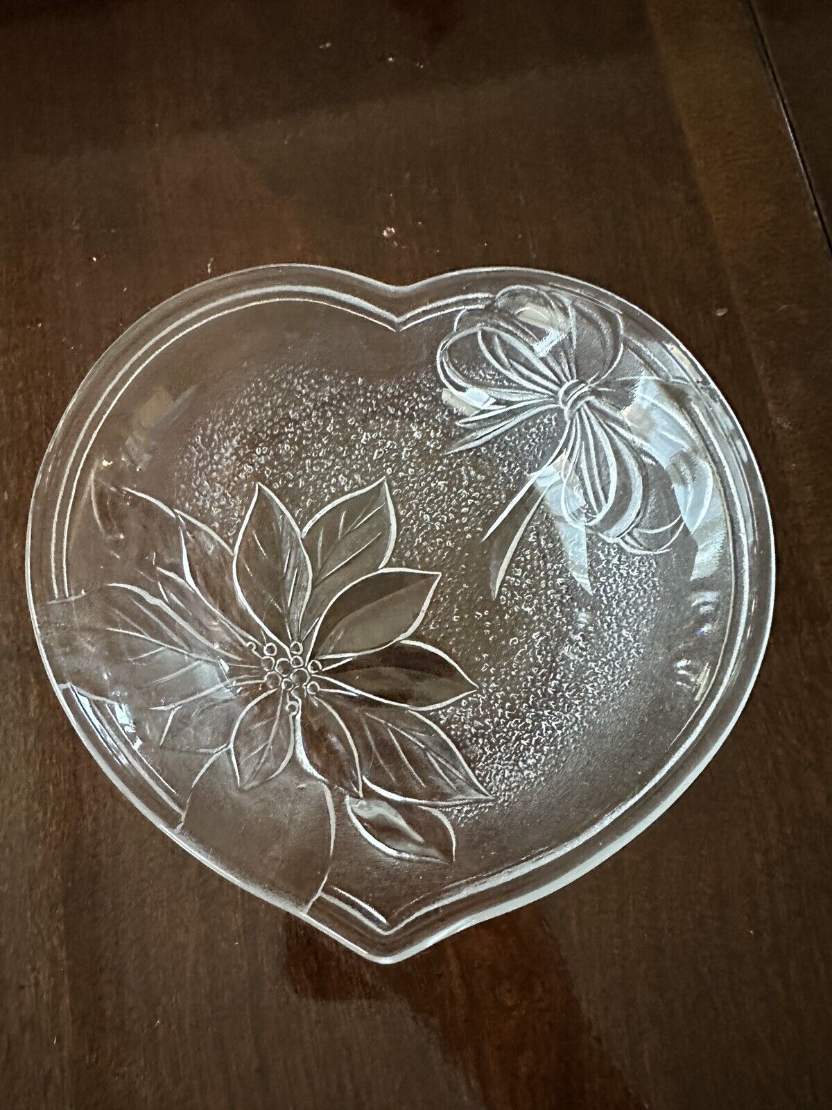 Valentine’s Day Heart Shaped Candy Dish With Poinsettia Glass
