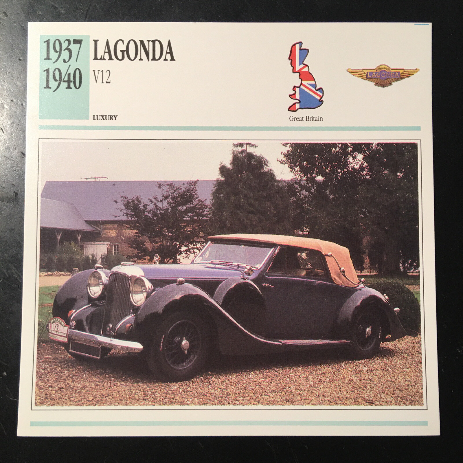 Lagonda V12 1937-1940 Spec Sheet Info Card