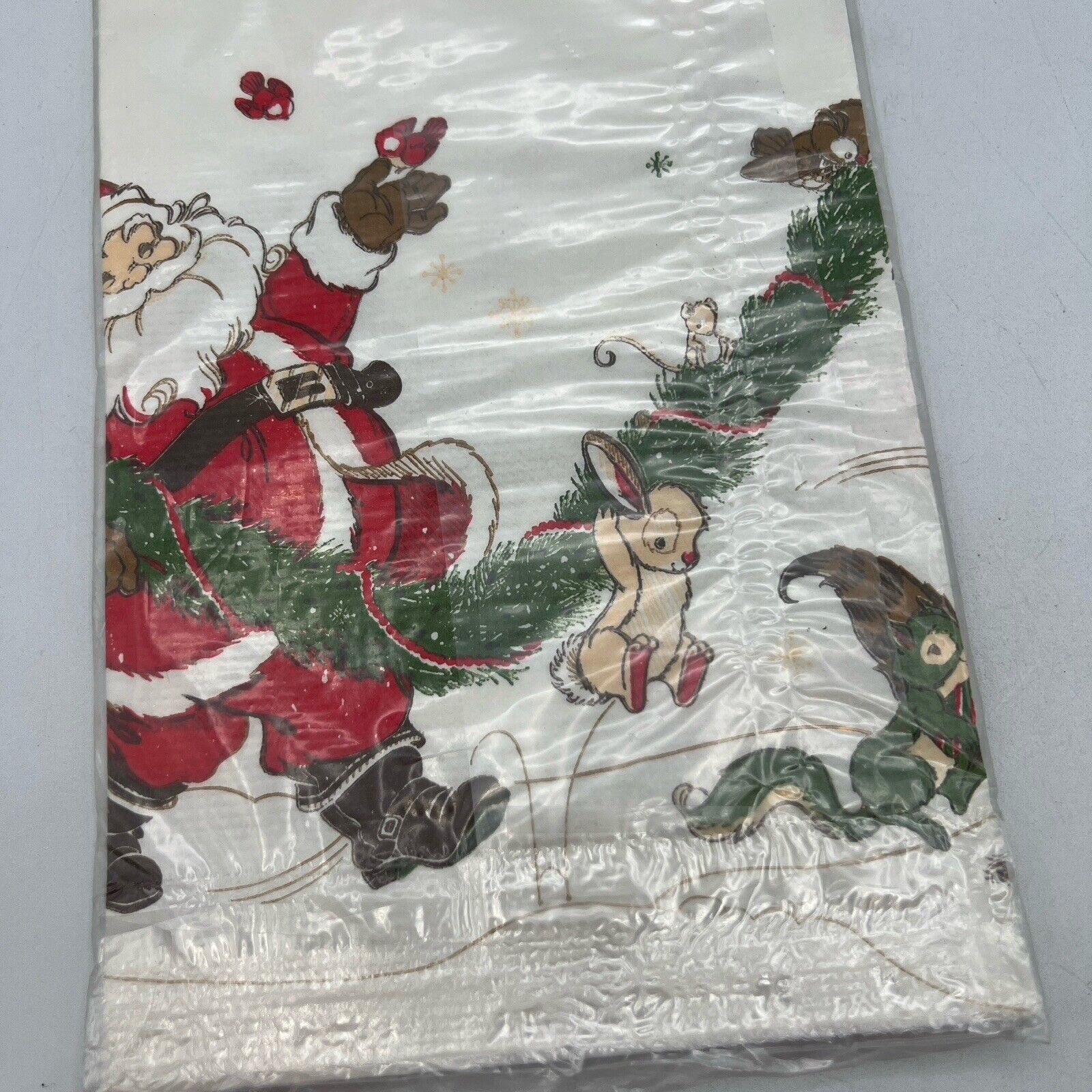Hallmark Christmas Santa Reindeer Forest Woodland Animals Paper Tablecloth 44\