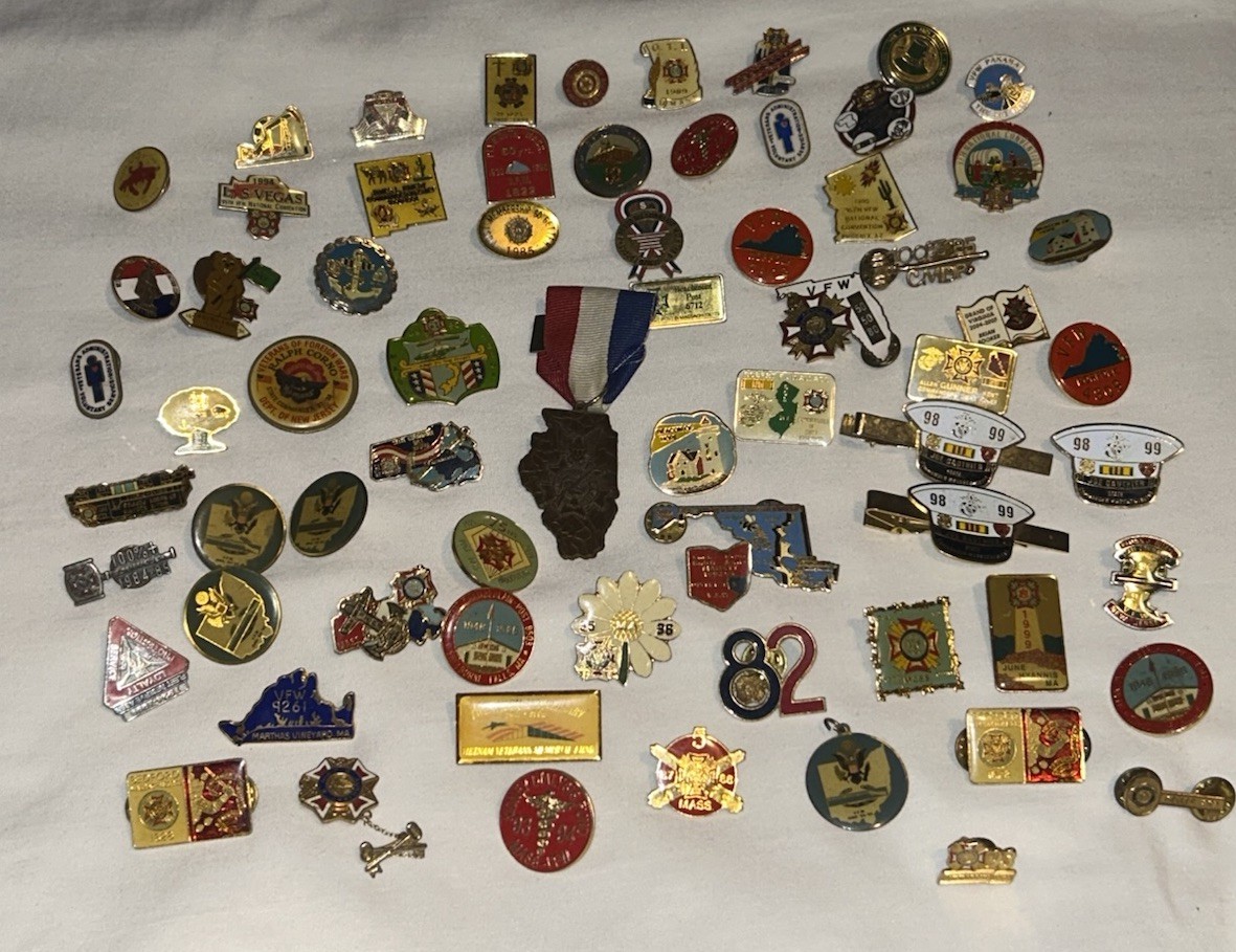 Rare Vtg VFW 69 Pin Lot 80s 90s Enameled Florida Various States Commander Mass